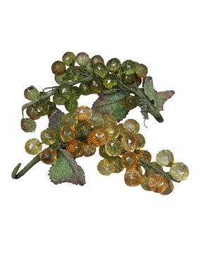 Vintage Lucite Lot of 2 Bunches Grape Cluster Decor Sugar Bead Leaves Fruit Faux